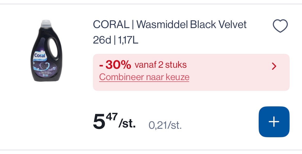 Coral wasmiddel Black velvet voor een mooie prijs -30% extra bij Collect en go