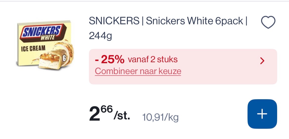 Snickers white ice cream 6 pack goedkoper -25% extra bij Collect en go