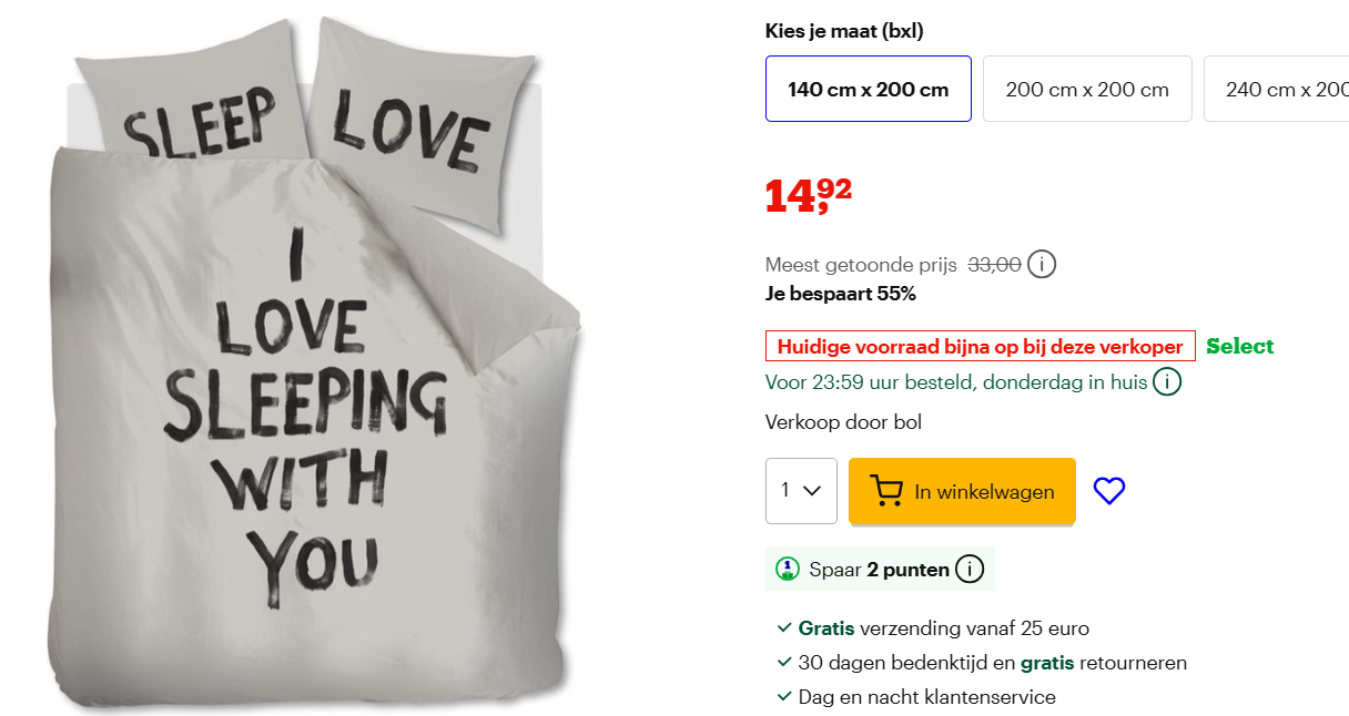 1Persoons dekbedovertrek van VT Wonen ( geliefd merk ) nu met 55% korting