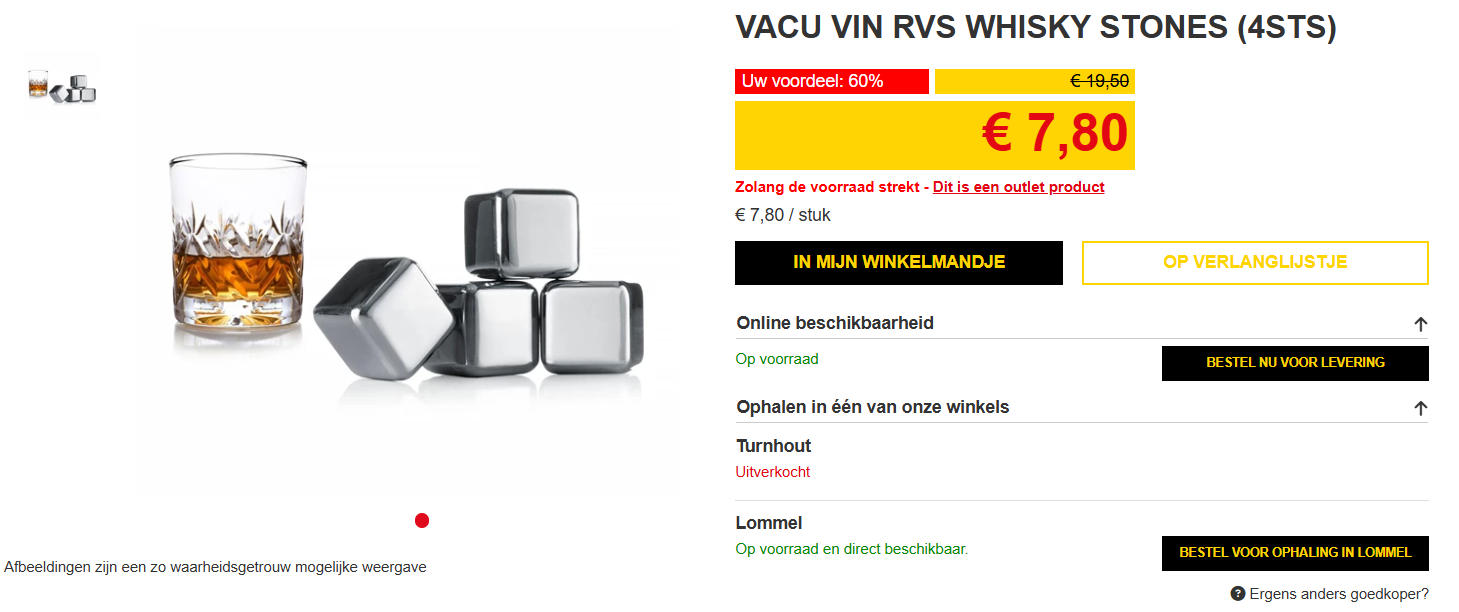 Vacu Vin RVS whisky stones (4 stuks) goedkoop bij Pelckmans