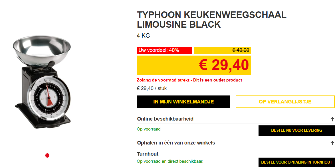 Zwarte keukenweegschaal met 40% korting bij Pelckmans