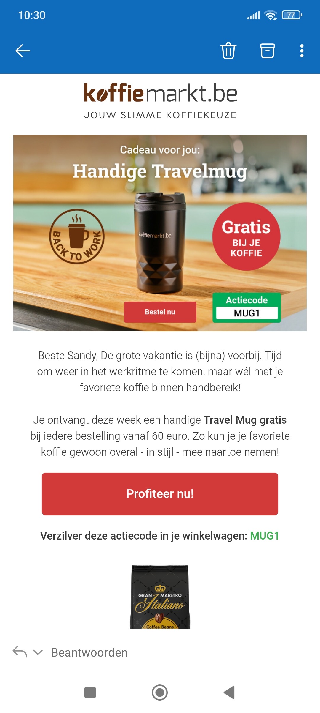 Gratis travel mug bij koffiemarkt