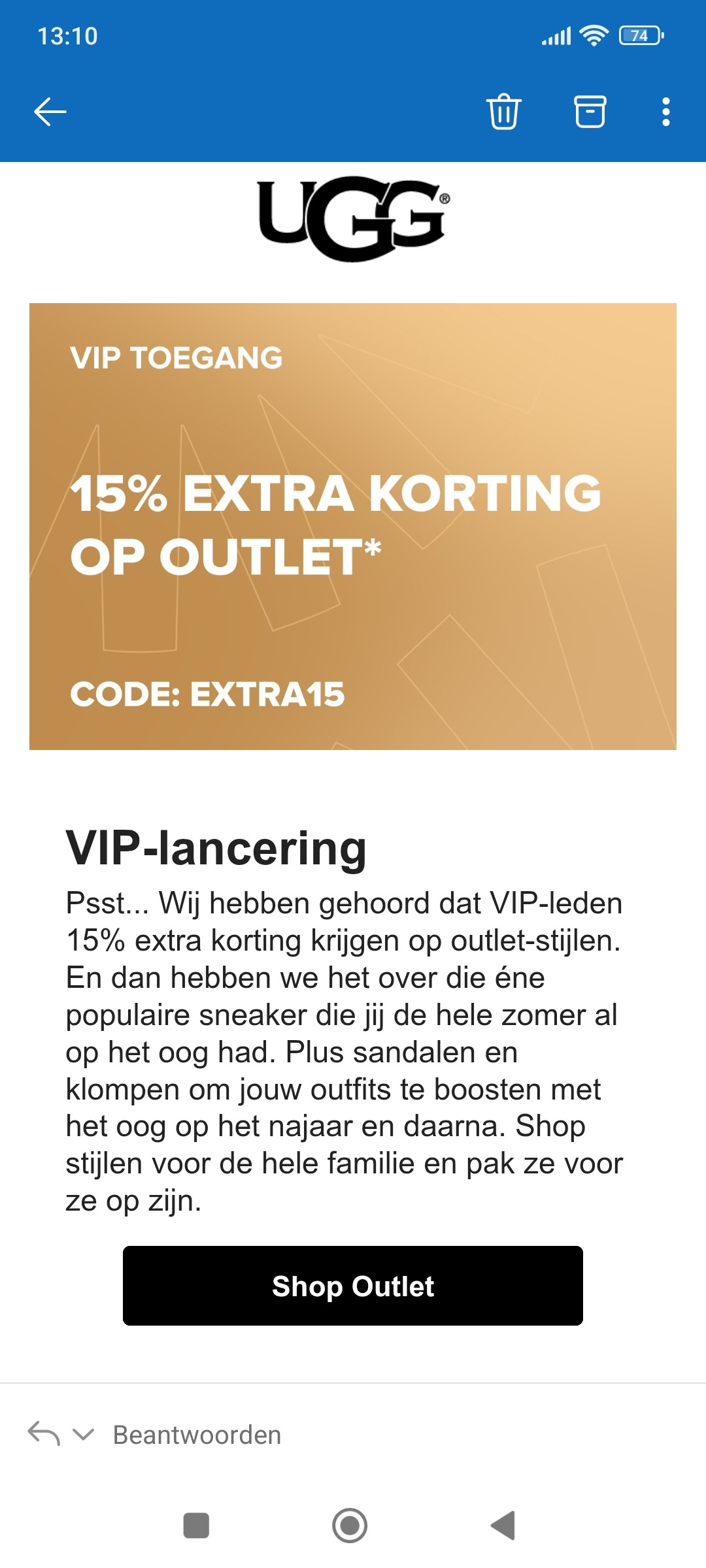 Ugg: 15% extra korting op de outlet