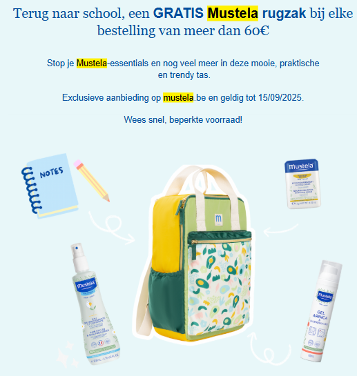 Gratis rugzak bij Mustela verzorging 🎒 + gratis mini