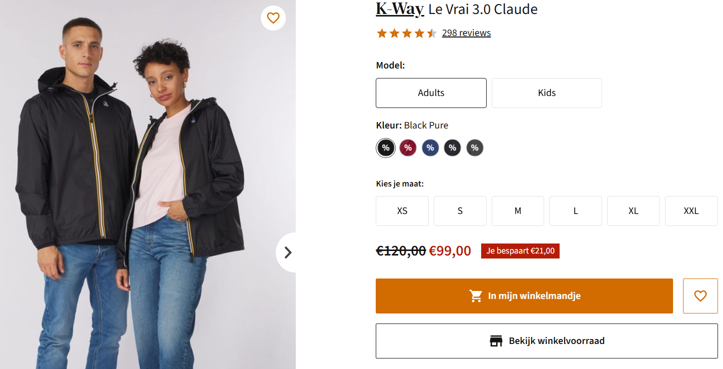 -€21 op K-Way 3.0 Claude bij A.S. Adventure