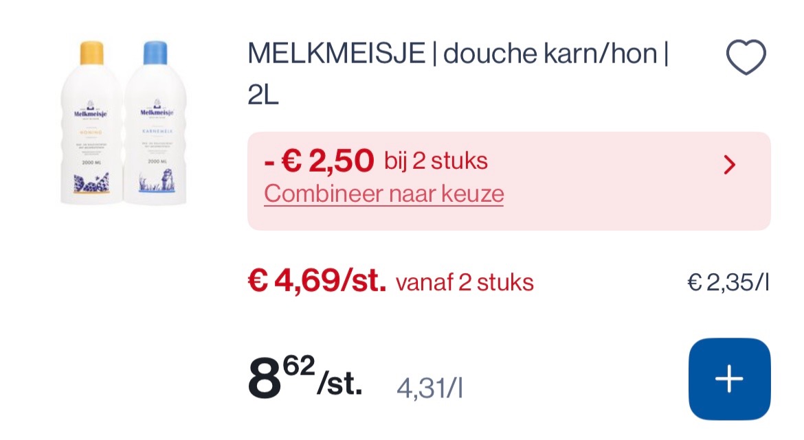 Melkmeisje douche karn/hon 2 L -2,50€ extra bij Collect en go