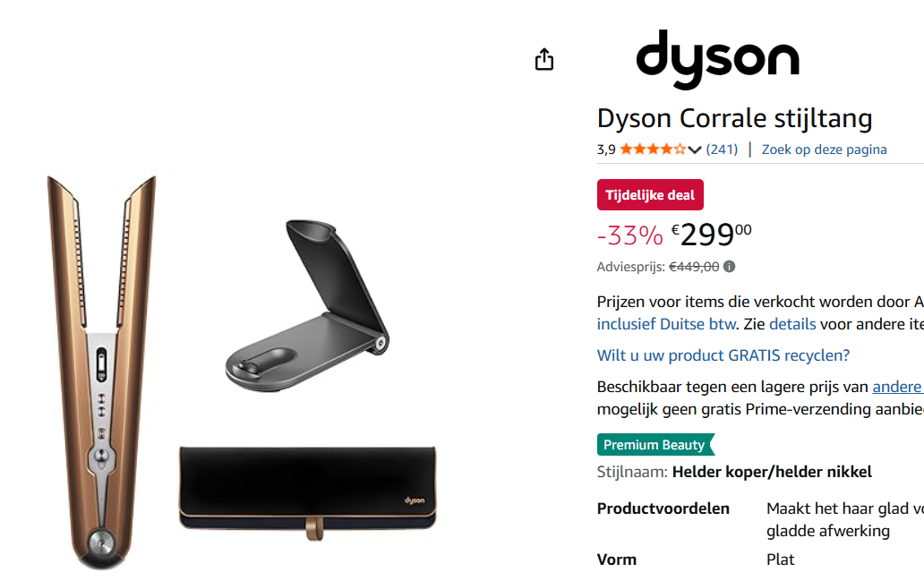 Dyson stijltang, 33% korting !
