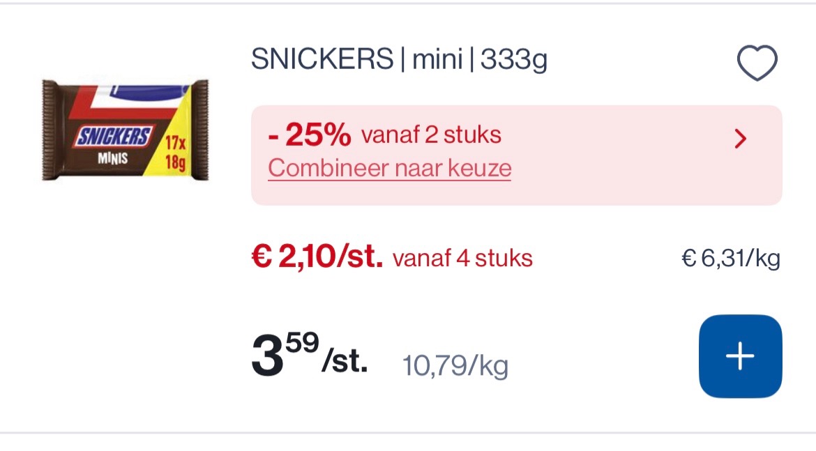 Snickers en Twix mini met een mooie korting bij Collect en go