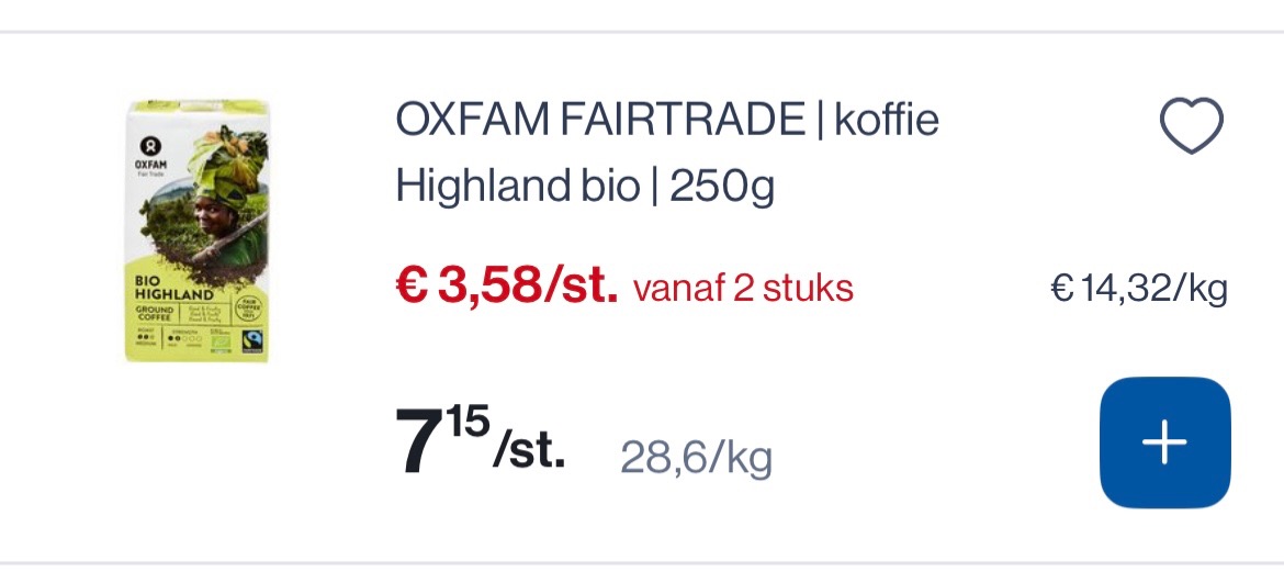 Oxfam fairtrade koffie highland bio 250 gram -50% bij Collect en go