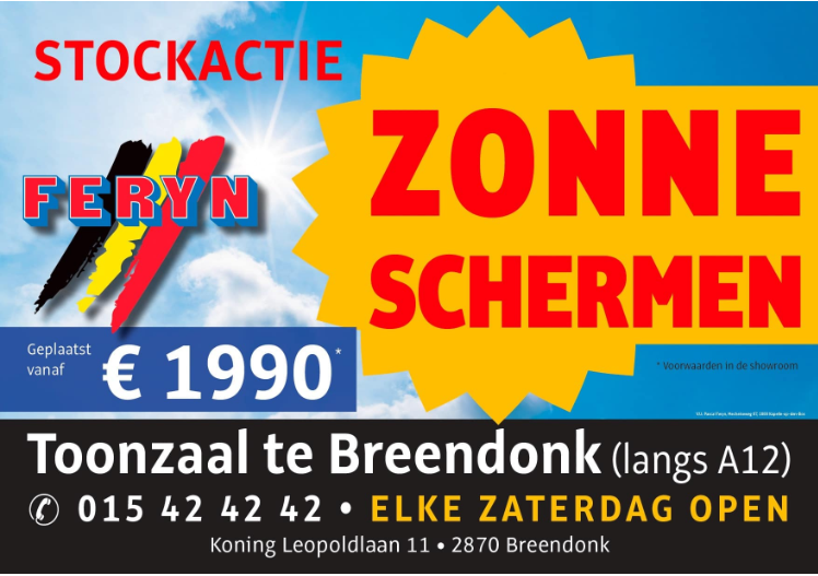 Stockactie Zonneschermen ☀️ Vanaf €1990 bij Feryn
