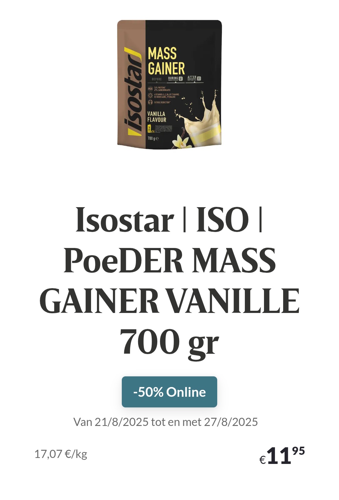 Delhaize online -50% isostar iso poeder mass gainer vanille 700gr