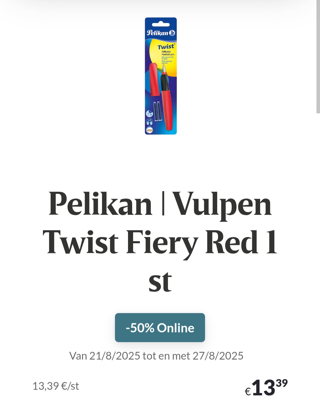 Delhaize online -50% Pelikan vulpen twist fiery red