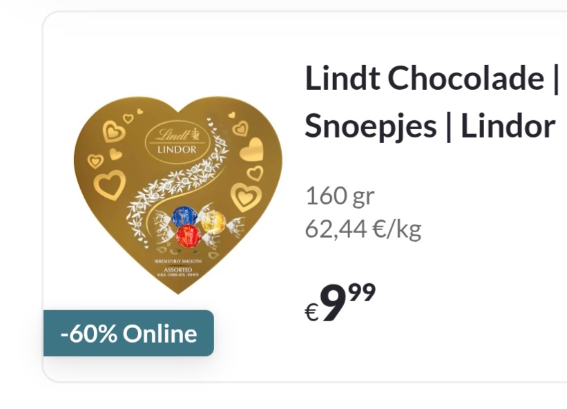 Lindt Chocolade Lindor 160 gr -60%