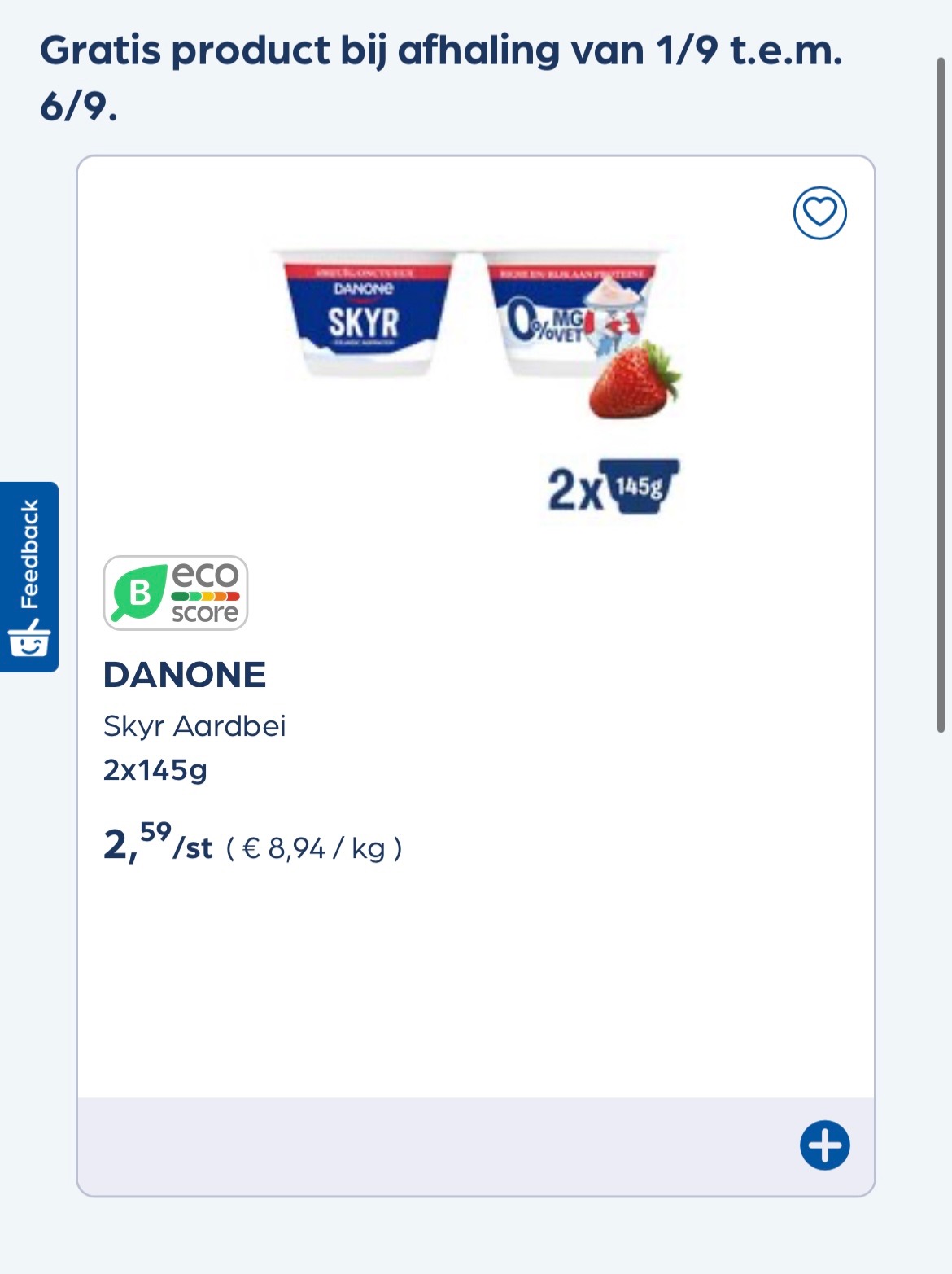 Gratis Danone Skyr aardbei 2x145 gram bij Collect en go