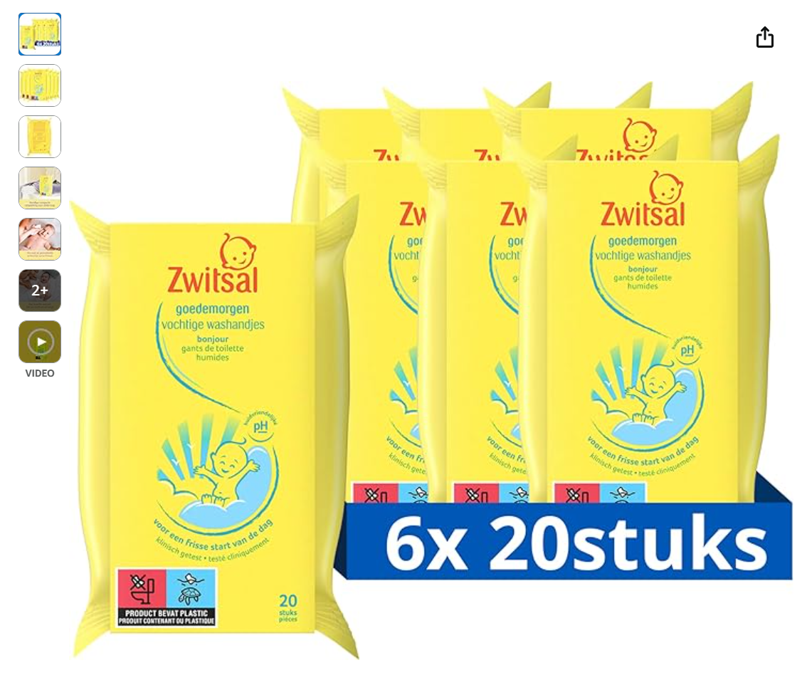Zwitsal 6 pakjes vochtige washandjes voor €10,61