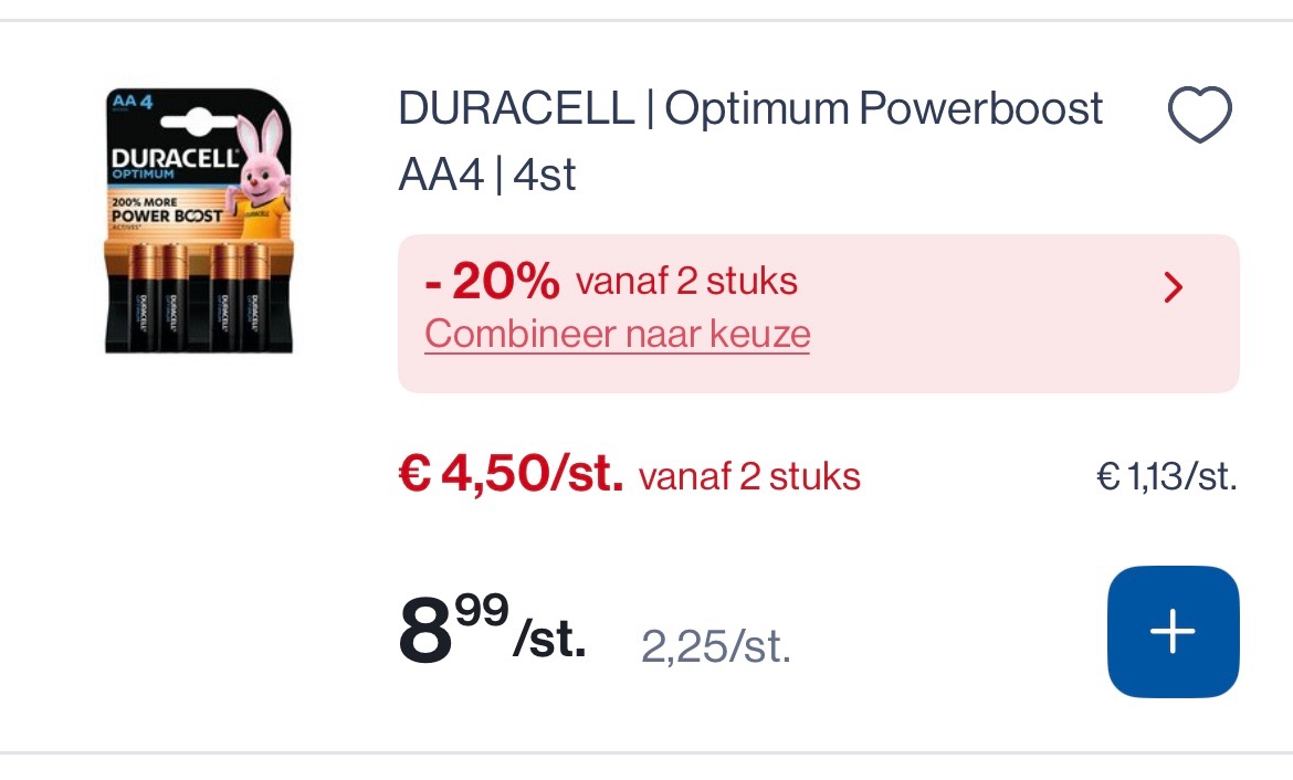 Duracell batterij Voor de helft met 20% korting bovenop