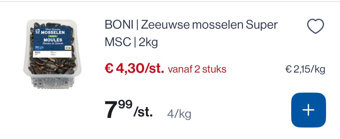 Boni Zeeuwse mosselen super MSC 2 kg voor 4,30€/pak