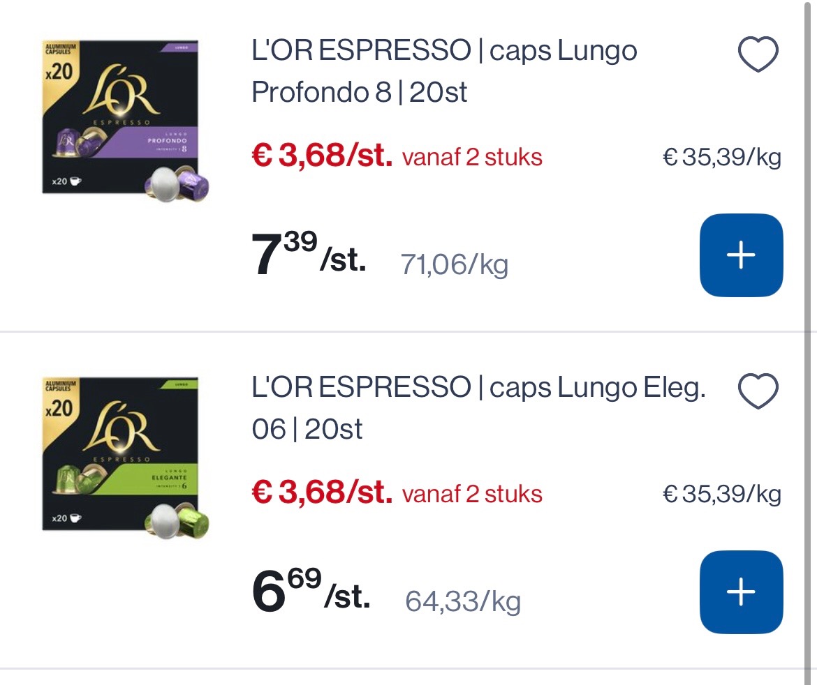 L’OR espresso caps tot -50% bij Collect en go en Colruyt