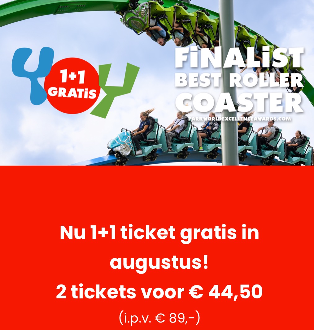 1+1 ticket gratis Walibi Holland
