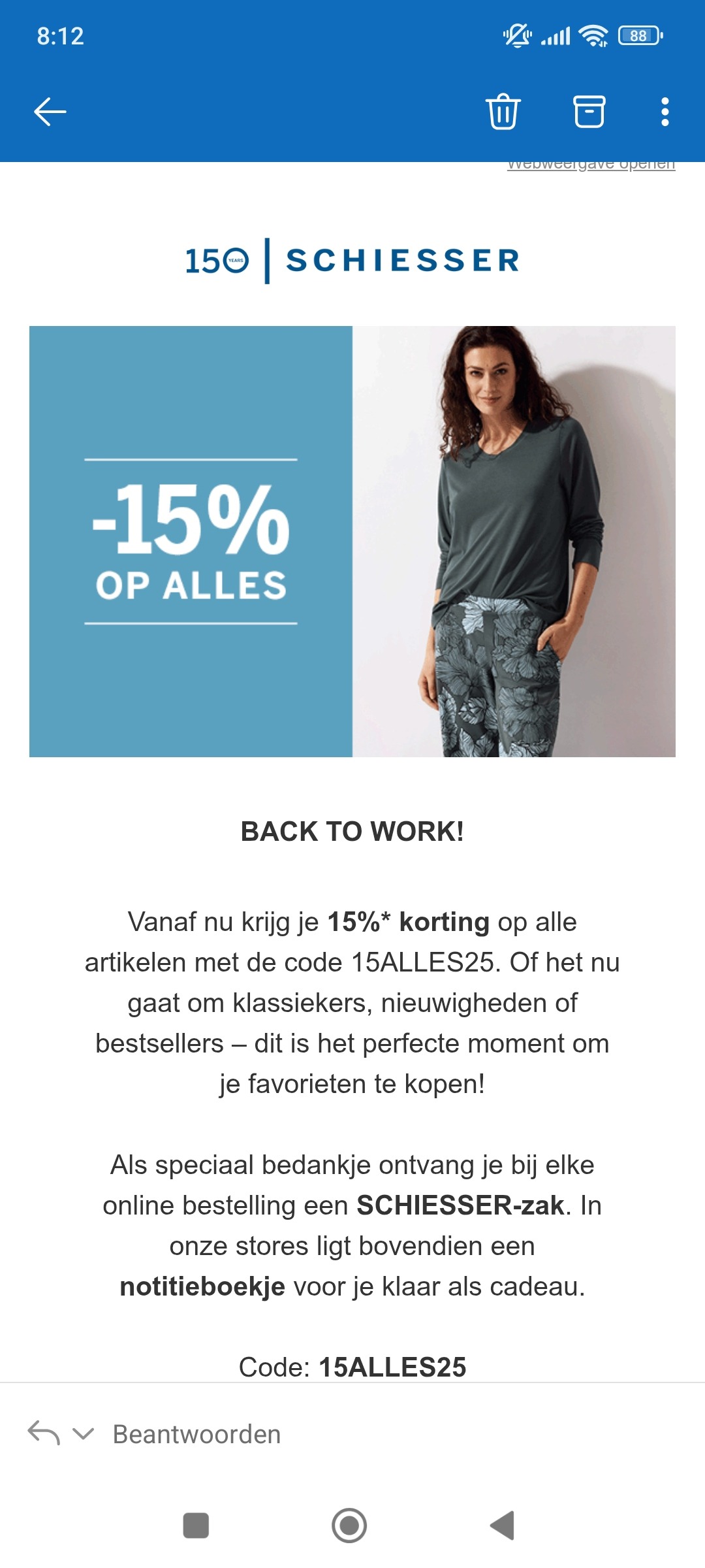 Schieser: 15% korting en gratis zak
