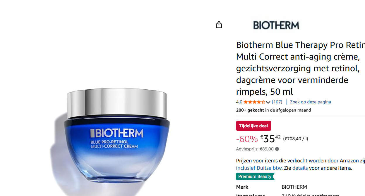 Dagcreme Biotherm Blue Pro Retinol anti aging 50ml - nergens zo goedkoop!