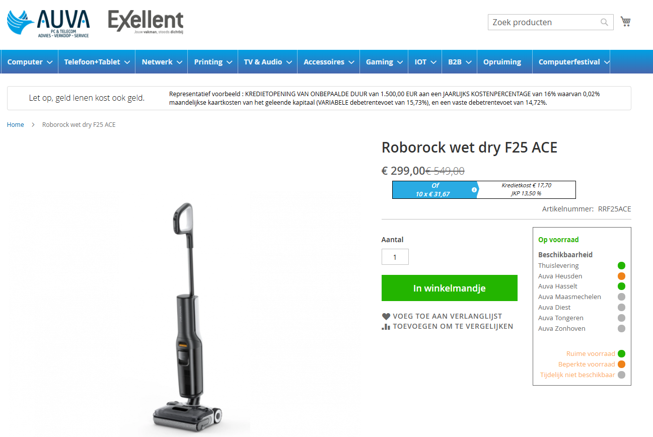 Laagste prijs voor Roborock Wet&Dry steelstofzuiger