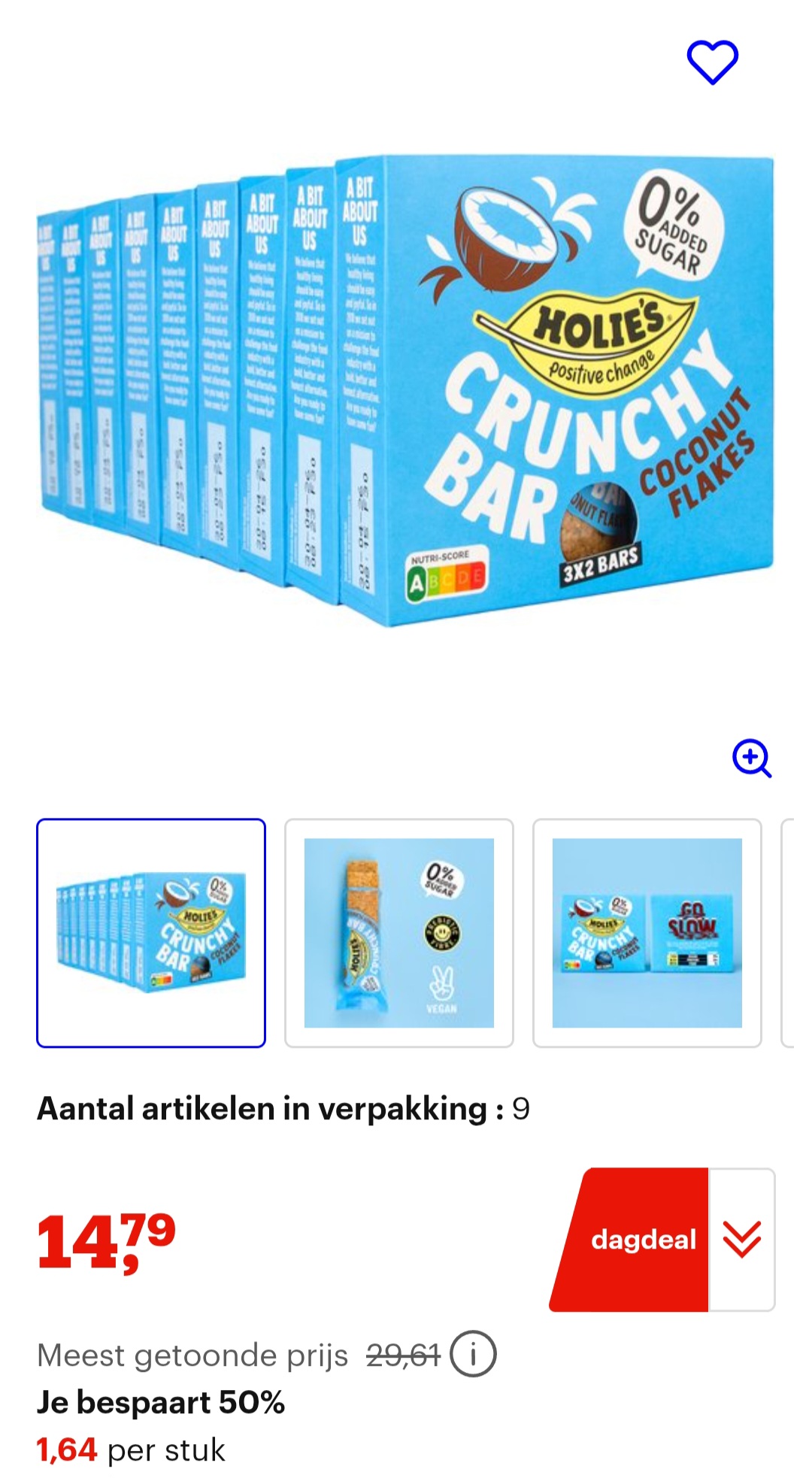 Holie's crunchy voconut flakes 3x2repen -50% op bol.com