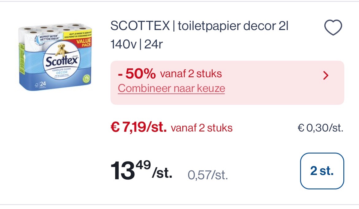 Scottex toiletpapier decor 2L 140v 24 rollen goedkoper met 50% korting bovenop