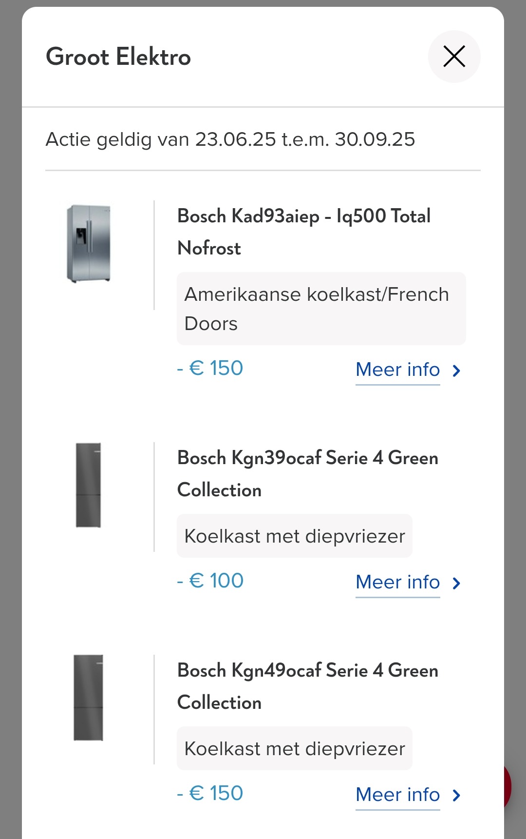Bosch koelkasten tot €150 cashback