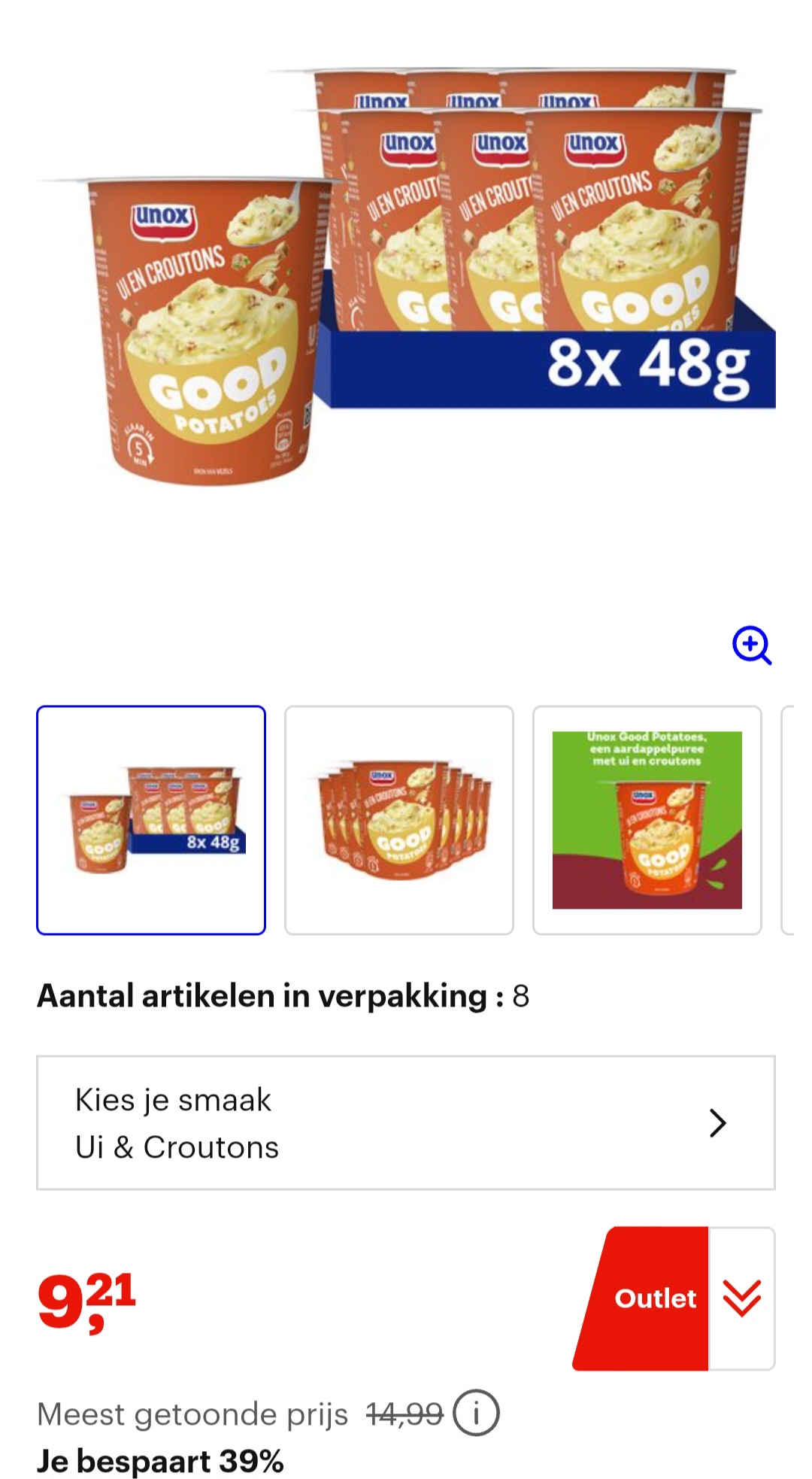 Unox good potatoes ui en croutons 8x48g -39%