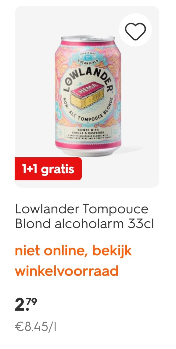 Lowlander tompouce bier 0.0% 1+1 gratis