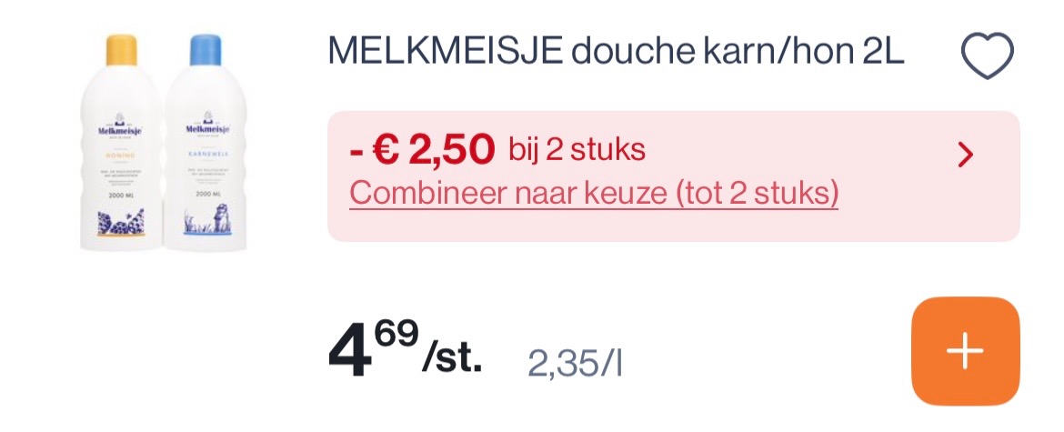 Melkmeisje douche karn/hon 2L voor mooie prijs
