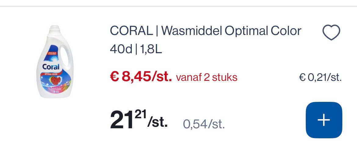 Coral wasmiddel optimal color 40 d veel goedkoper