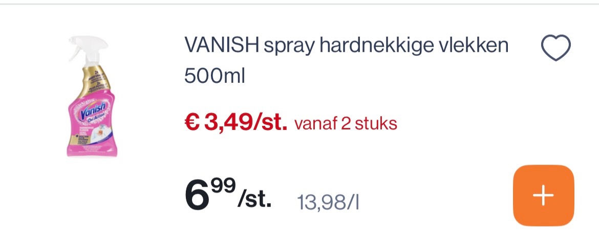 Vanish spray hardnekkige vlekken 500 ml -50% bij Colruyt