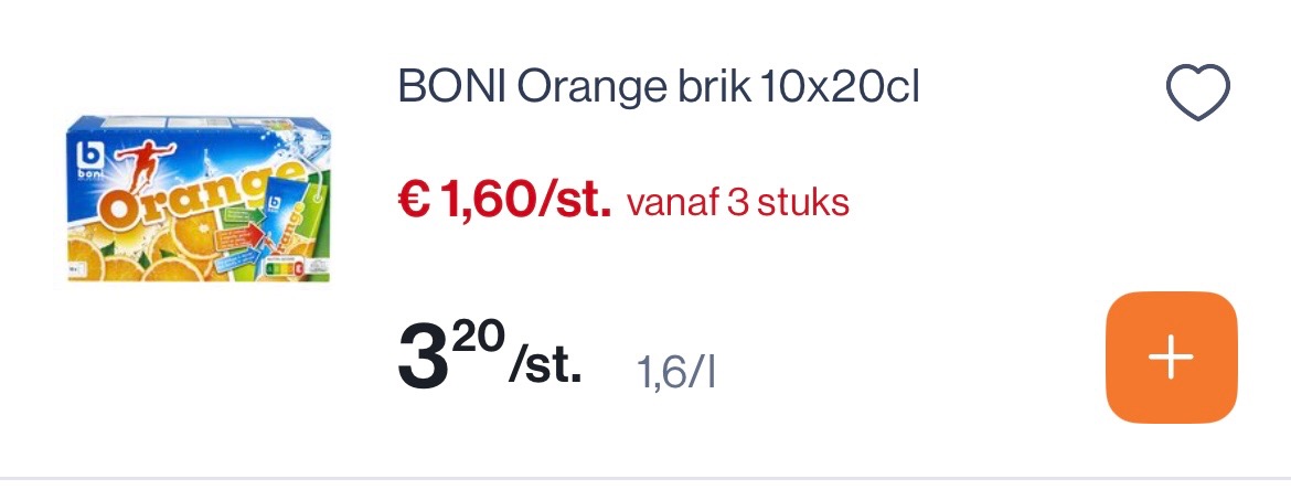 Boni orange brik 10x20 cl 50% goedkoper