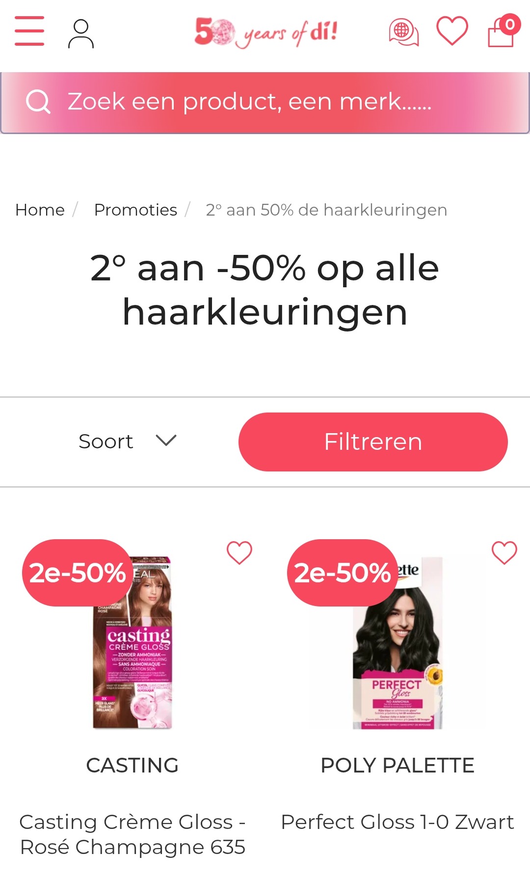 2de product haarkleuring 50% bij di