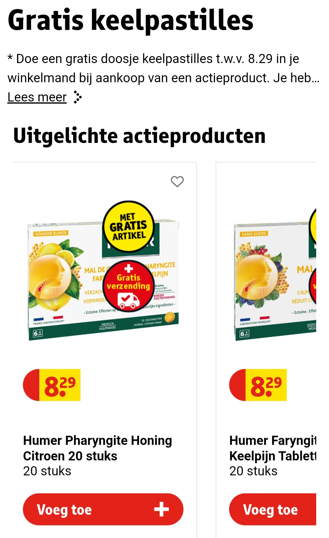 Gratis keelpastilles bij aankoop van humer