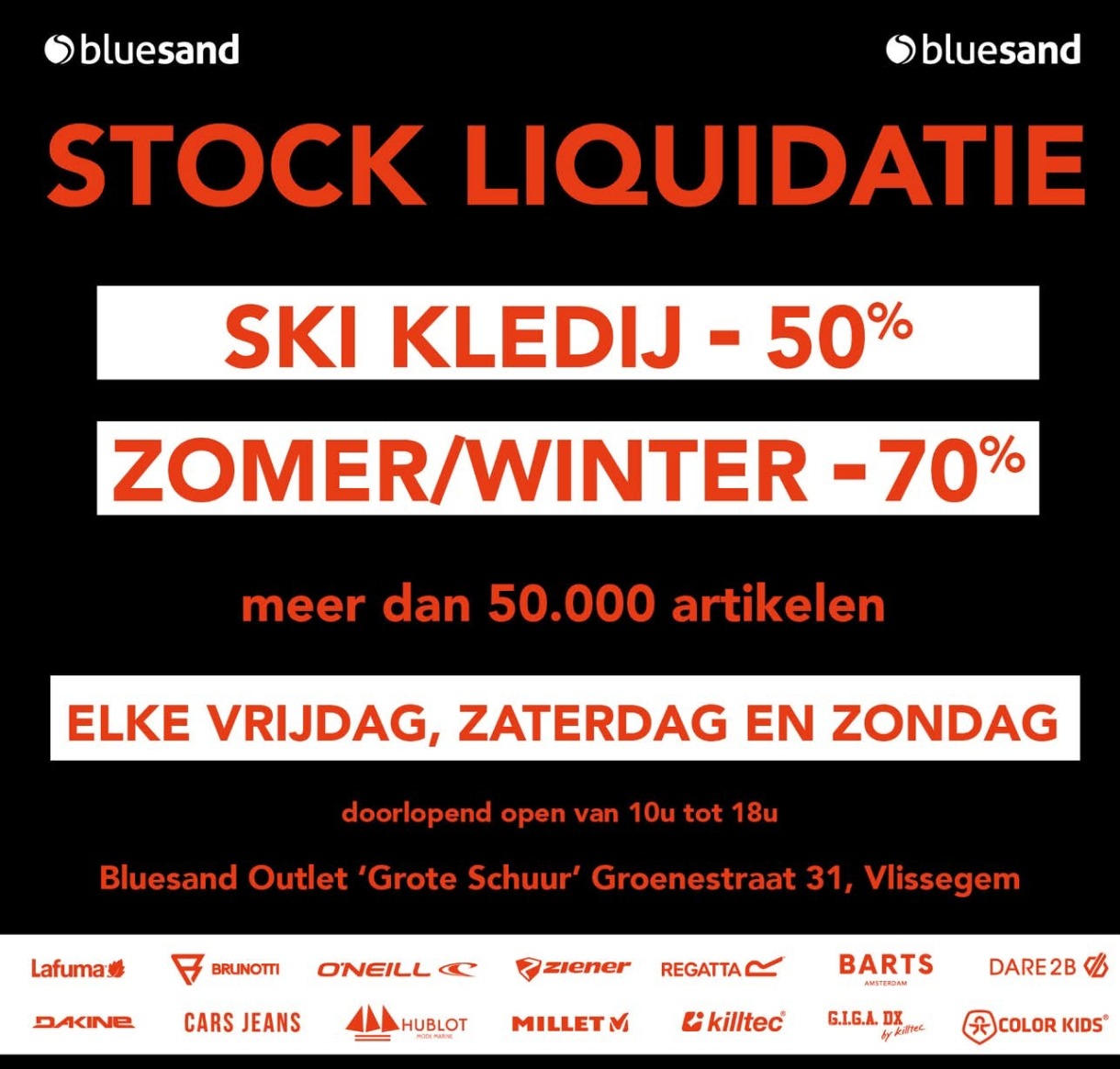 🔥 STOCK LIQUIDATIE bij Bluesand Outlet "Grote Schuur"! 🔥