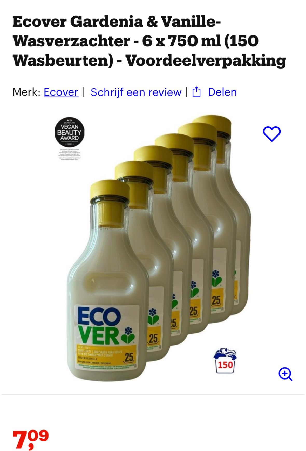 Ecover wasverzachter -72%