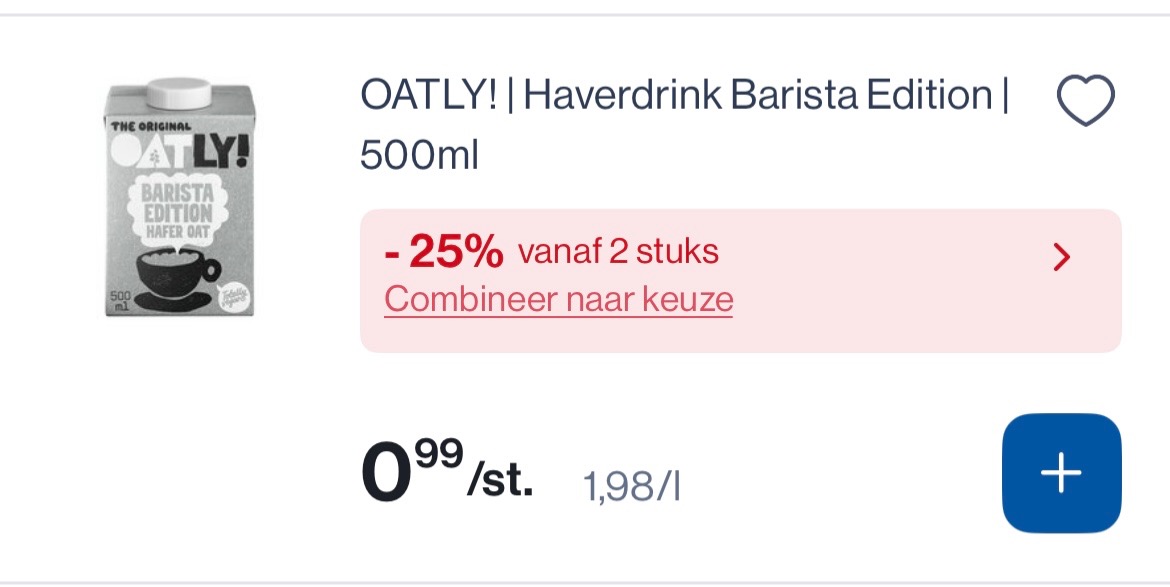 Oatly haverdrink barista 500 ml mooi koopje