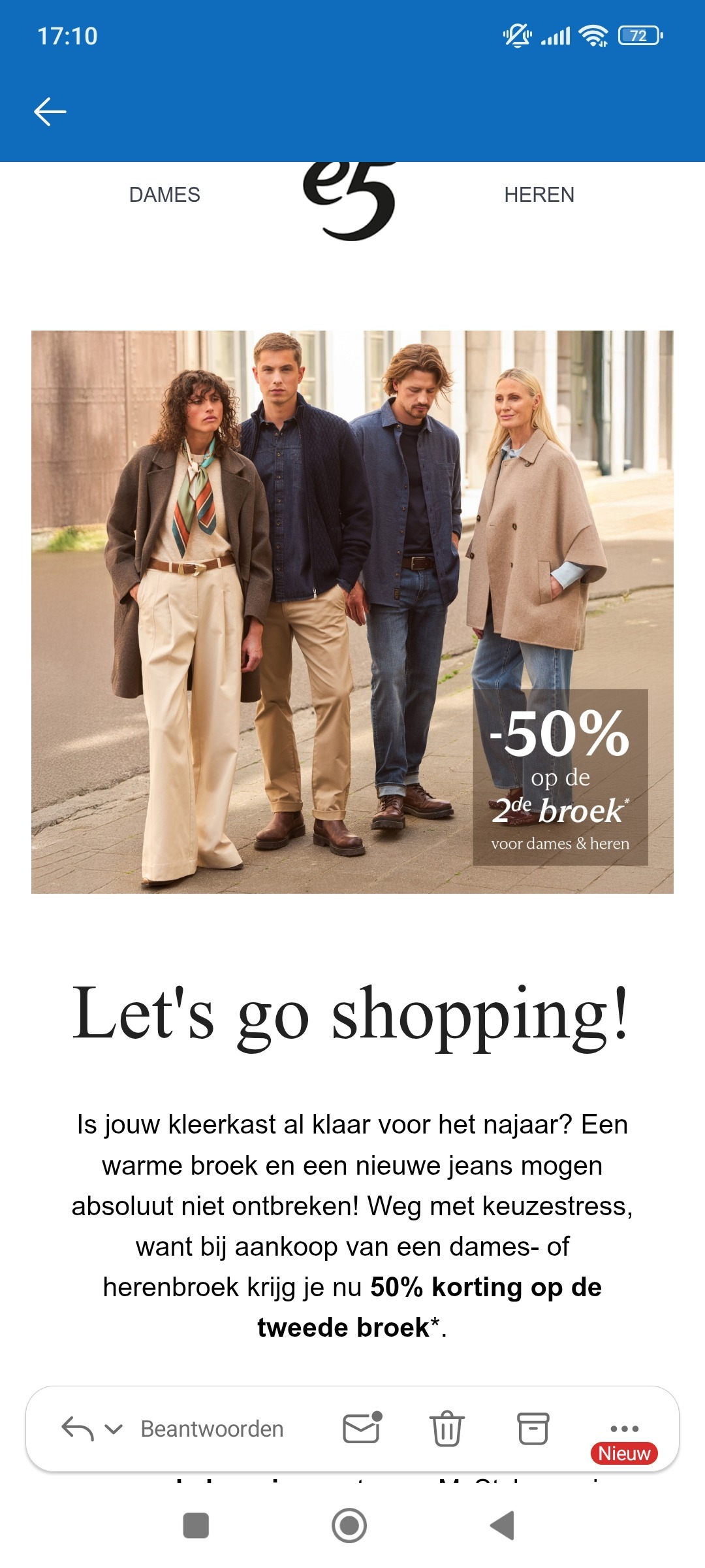 E5: -50% op de 2e broek