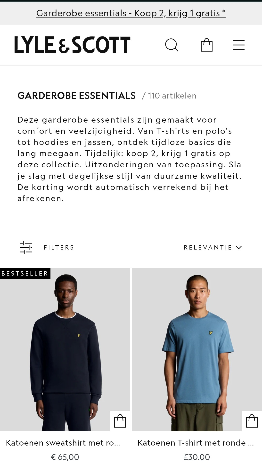 Lyle & Scott 2 + 1 gratis op t-shirts, polo's,...