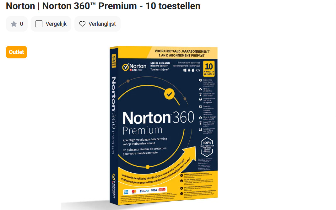 Norton 360 Premium - 10 toestellen met 50% korting bij Krëfel
