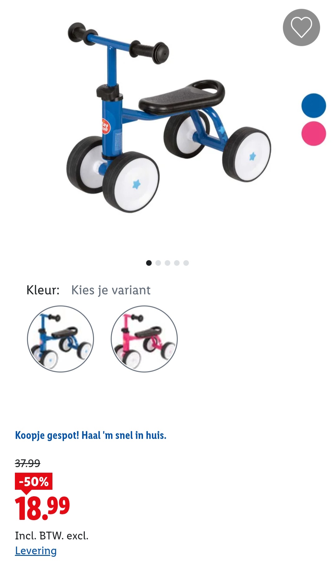 Loopfiets blauw of roze -50%
