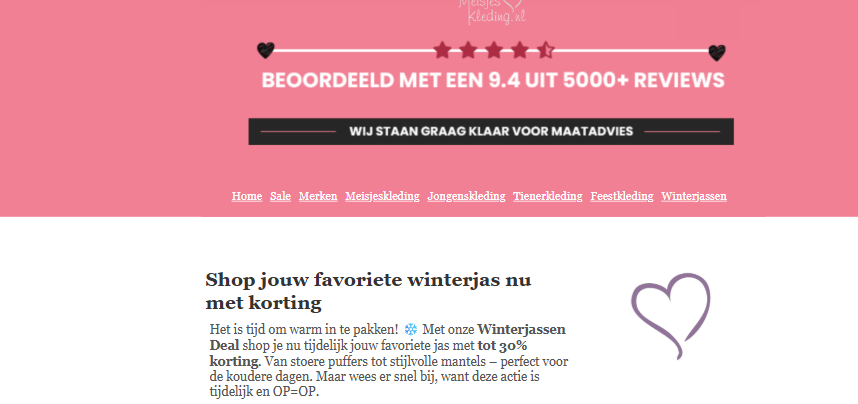 merkmeisjeskleding.nl: tot -30% korting op winterjassen