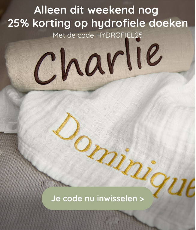25% korting op geborduurde hydrofiele doeken met naam