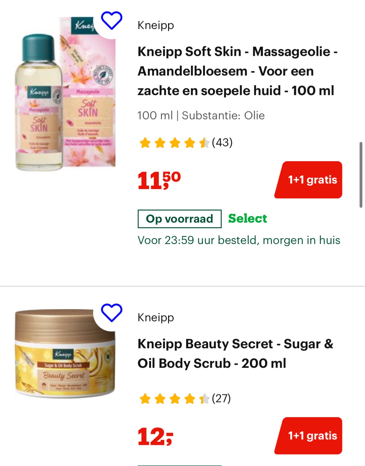 1 + 1 gratis op Kneipp en Therme