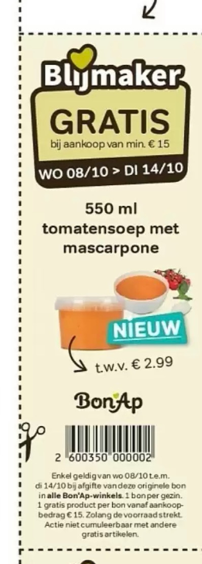 Vanaf 8/10 nieuwe folder bij bon ap met gratis blijmakers bonnetjes