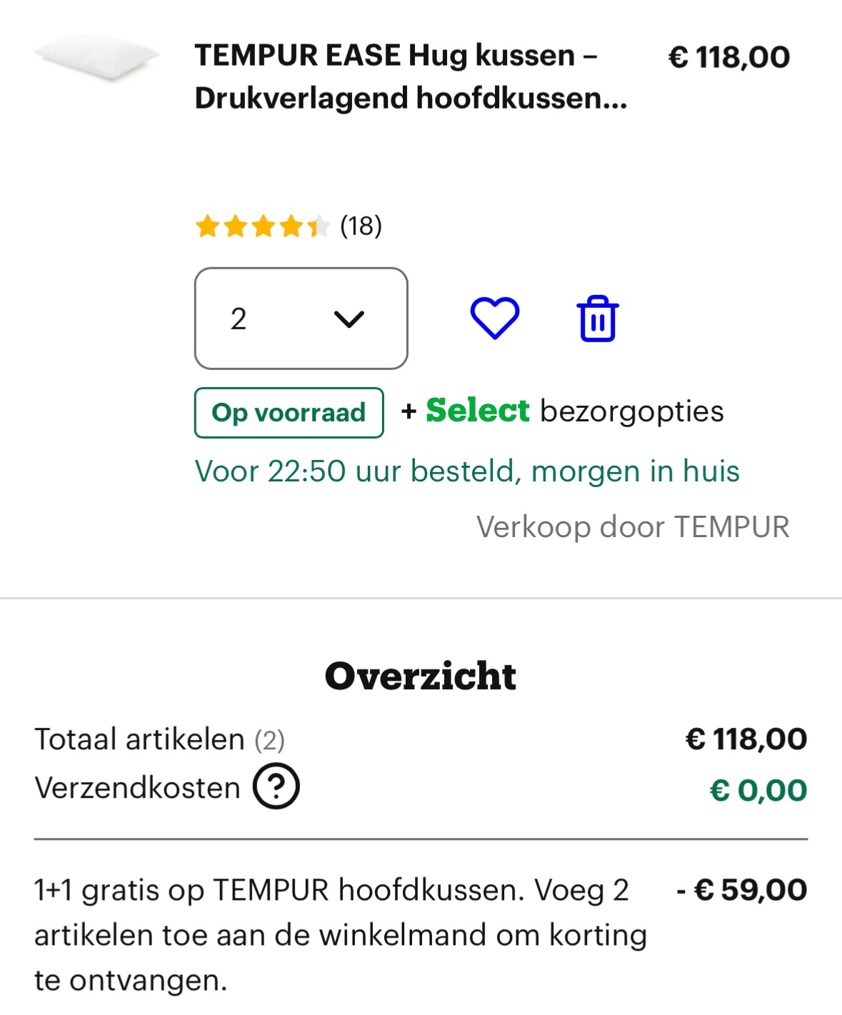 Tempur hoofdkussens 1+1