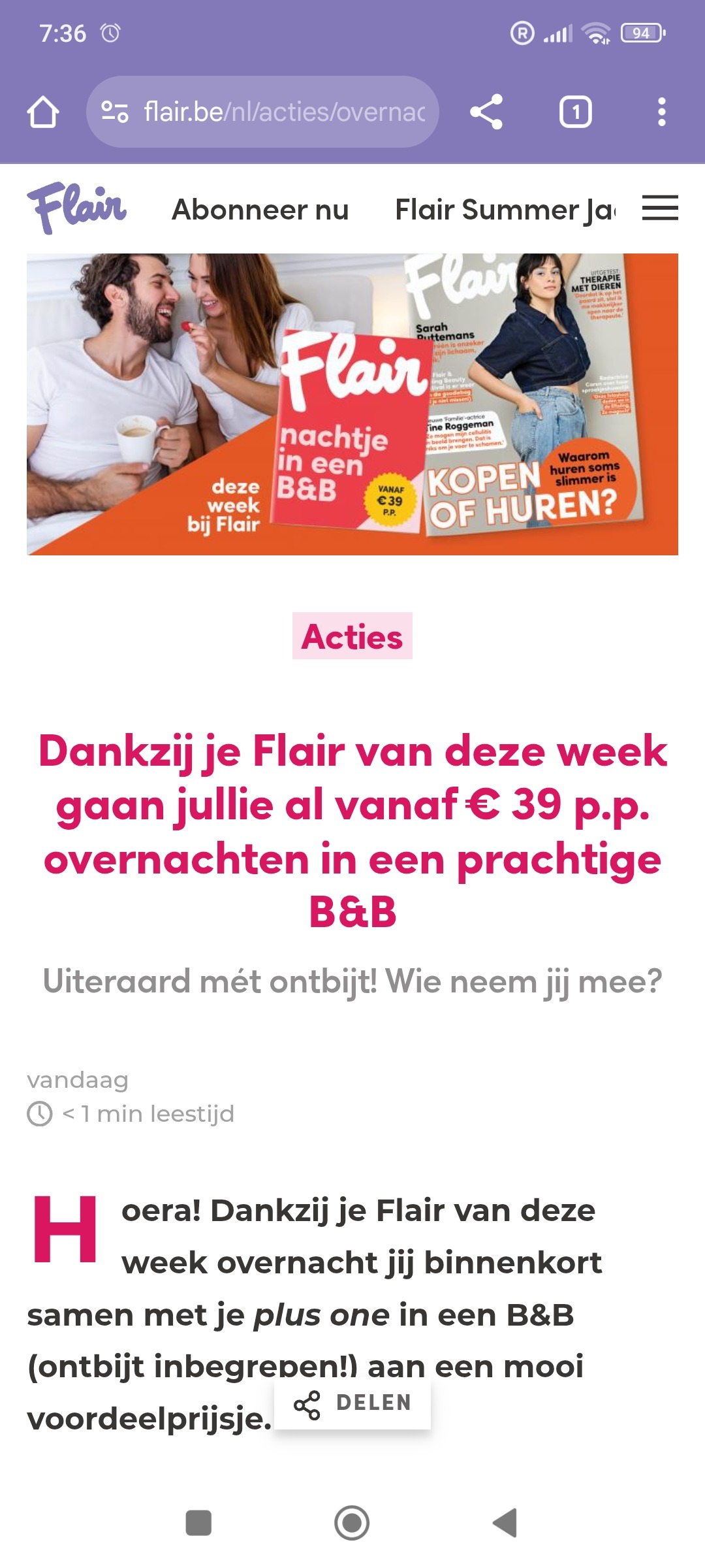 Flair: vanaf € 39 p.p. overnachten in een B&B